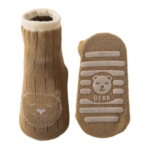 Odeerbi Infants Toddlers Floor Socks Kids Boys Girls Baby Non Slip Soles Grip Cartoon Cute Ankle Walking Socks Coffee