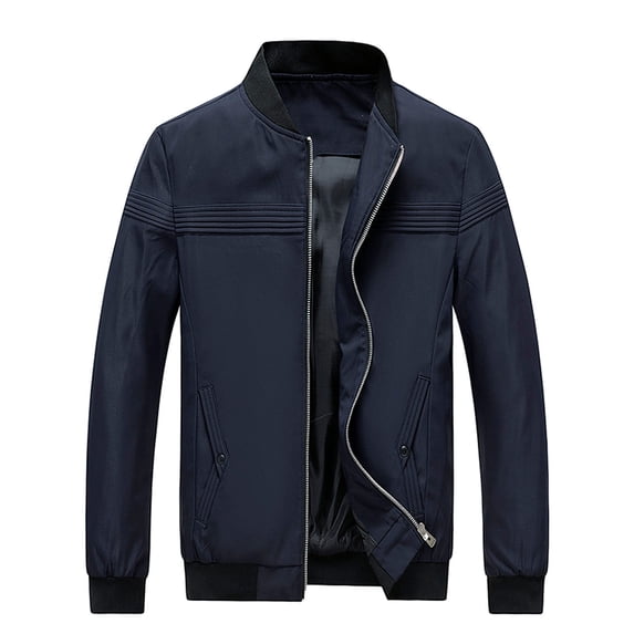 Odeerbi Jackets For Men Fall Jacket Casual Long Sleeve Hoodless Zipper Pocket Stand Collar Baseball Coat Blue