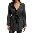 thumbnail image 1 of Odeerbi Jackets For Women Solid Color Casual Zipper Waist Lantern Sleeve Loose Hooded Cardigan Jacket Gray, 1 of 7