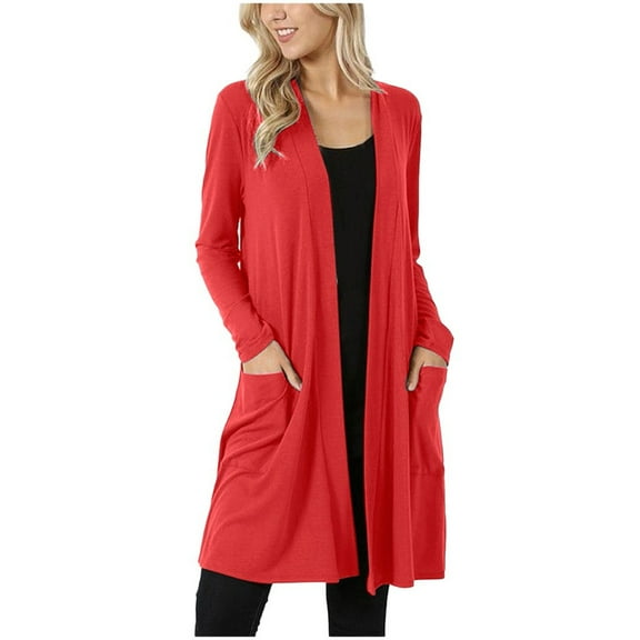 Odeerbi Jackets For Women Trendy Long Sleeve Solid Cardigan Autumn 2025 Casual Coat Blouse Top Watermelon Red