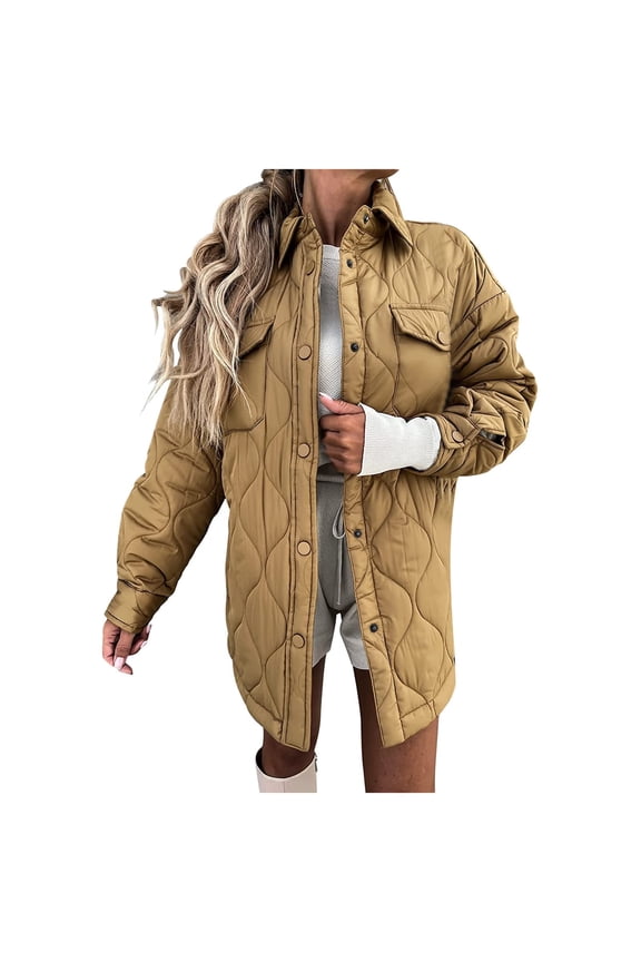 Jackets For Women Winter Coats Women Winter Clothes Plus Size Warm Lapel Leather Cotton Coat 2025 Long Sleeve Button Down Jacket Khaki