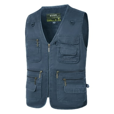 Odeerbi Jackets Vest Sets for Men Outdoor Vest Leisure Jacket Lightweight Vest With Zip Many Pockets Blue