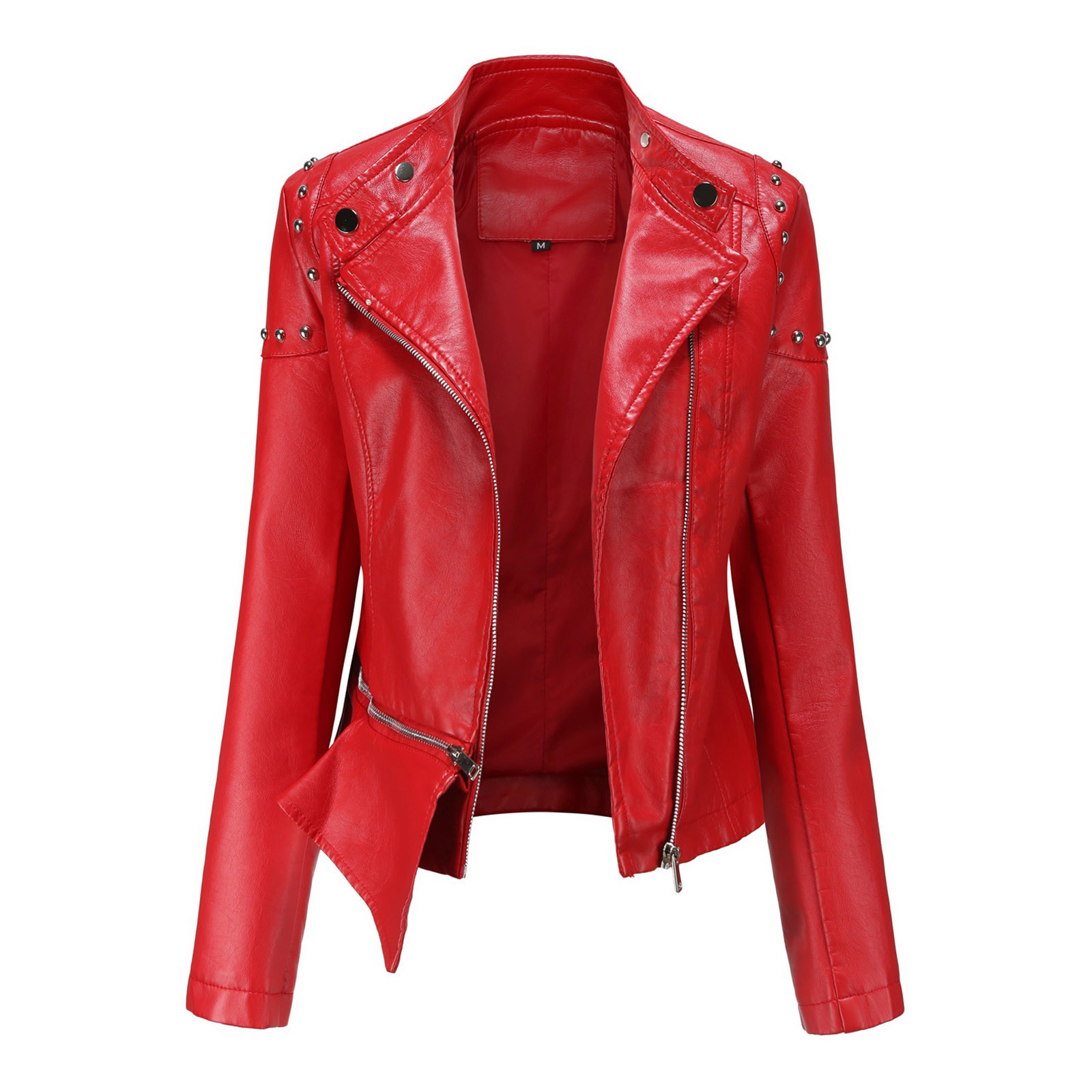 Odeerbi Jackets for Women 2024 Slim Leather Stand Collar Zip Motorcycle Suit Belt Coat Jacket Tops Black - image 1 of 5