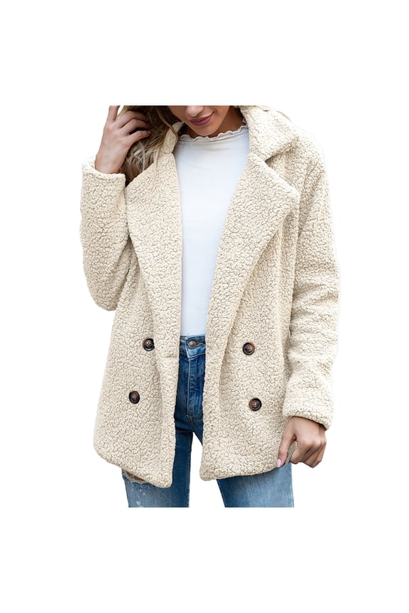Jackets for Women 2025 Ladies Warm Jacket Winter Solid Turn Coat Down Collar Lambswoo Outerwear Beige