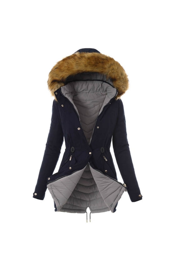 Jackets for Women 2025 Ladies Warm Jacket Winter Solid Turn Coat Hooded Collar Lambswoo Outerwear Gray