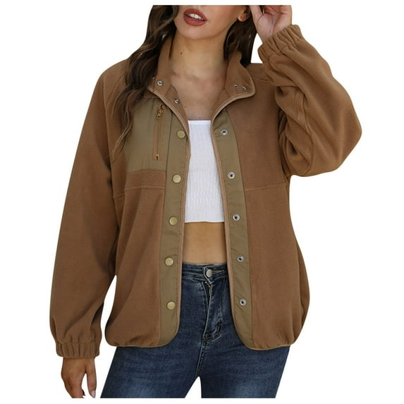Odeerbi Jackets for Women Outerwear Solid Color Button Recreational 2025 Long Sleeve Lapel Coat Tops Brown