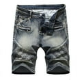 thumbnail image 1 of Odeerbi Jean Shorts for Men Ripped Denim Shorts Personality Camouflage Stitching Shorts Blue, 1 of 8