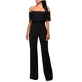 thumbnail image 1 of Odeerbi Jumpsuit for Women Off Shoulder Trendy 2025 Casual Solid Erogenous Lace Side Zipper Jumpsuit Black, 1 of 8