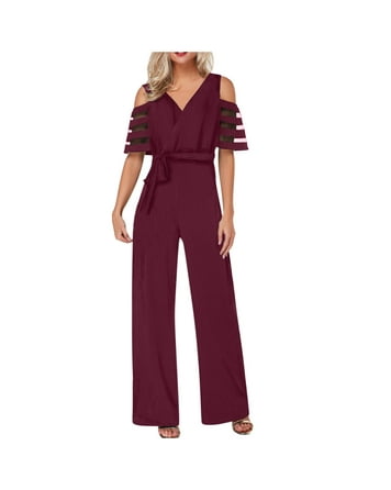 Women's Leisure Pure Color Buckle Short Sleeved Trousers Jumpsuit Women's Leisure Pure Color Buckle Short Sleeved Trousers Jumpsuit
