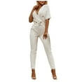 thumbnail image 1 of Odeerbi Jumpsuits for Women 2025 Trendy Solid Short Sleeve Zipper Bandage Pockets Button Jumpsuit White, 1 of 9