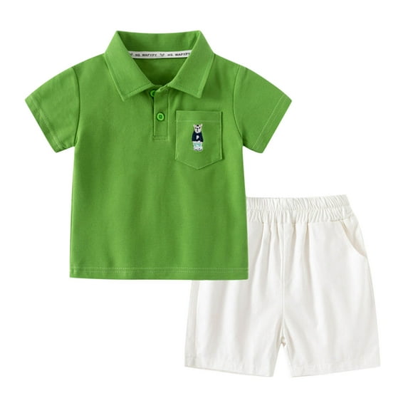 Odeerbi Kids Boys 2 Piece Outfits Cotton Shirt Shorts Set Summer Clothes Fashion Casual Short Sleeve Turndown Collar Botton Tops Solid Color Short Pants Sets Mint Green