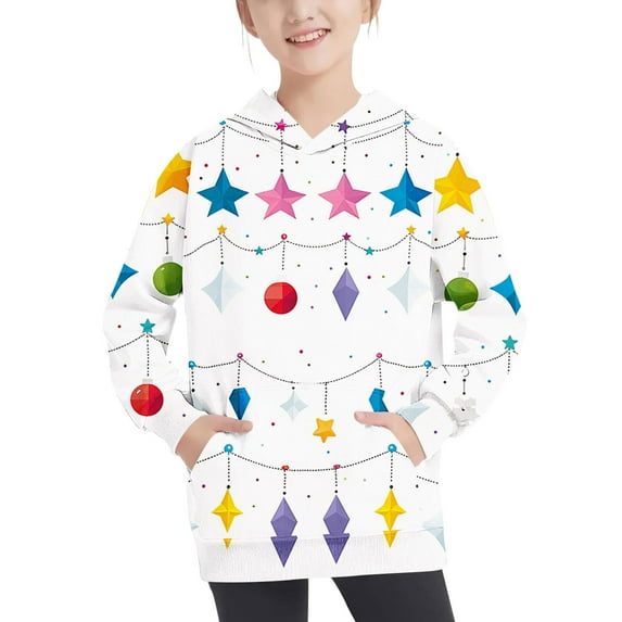 Odeerbi Kids Boys Christmas Hoodies Fall Winter Pullover Hooded Sweatshirts 4-14 Years Children's Christmas Printed Hoodie Long Sleeve Top Sweatshirt Kids Clothes White