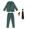 thumbnail image 1 of Odeerbi Kids Boys Clothes Gentleman Formal Dress Suit Fall Winter Outfits Set Solid Color Long Sleeve Dress Shirt + Blazer Jacket + Suit Pants + Tie 4-piece Set Green, 1 of 3