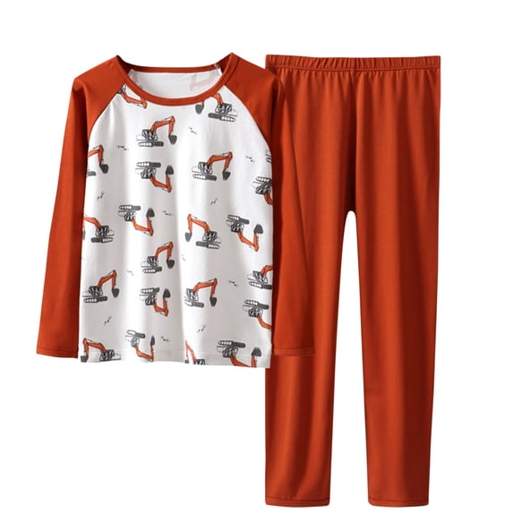 Odeerbi Toddler Boys Cotton Pajamas Cartoon Printed Raglan Shirts Two Piece Set Sleepwear