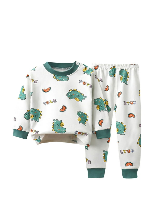 Kids Boys Cotton Clothes Spring Fall Outfits Set Summer Pajamas Cartoon Printed Two Piece Set Sleepwear Newborn Underwear Set Mint Green