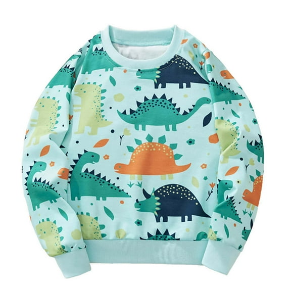 Odeerbi Kids Boys Crewneck Sweatshirts Dinosaur Pullover Sweatshirts Long Sleeve Prints Shirts Cute Crewnecks Tops Dressy Casual Blouses Clothes Mint Green