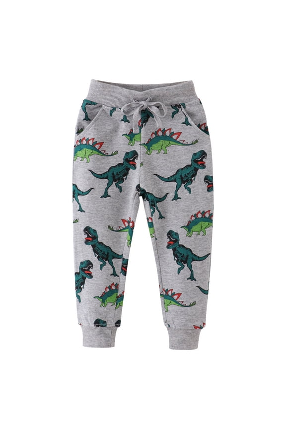 Kids Boys Dinosaur Jogger Pants Cotton Sweatpants Children Spring New Style Sports Sweatpants Embroidered Pants Dark Gray