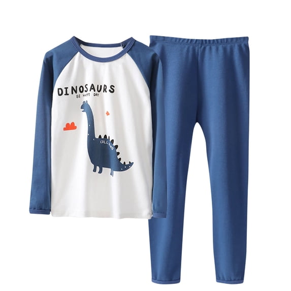 Odeerbi Kids Boys Dinosaur Printed Cotton Clothes Fall Winter Thermal Outfits Set Summer Pajamas Cartoon Printed Raglan Shirts Two Piece Set Sleepwear Newborn Underwear Set Blue