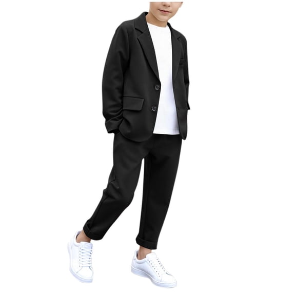 Odeerbi Kids Boys Formal Dress Suit Notched Lapel Blazer Jacket + Suit Pants Summer Outfits Set