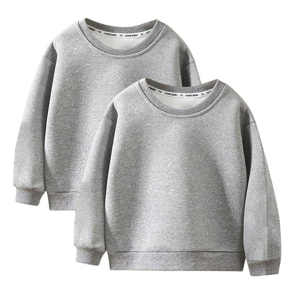 Odeerbi Kids Boys Girls 2 PCS Cotton Crewneck Sweatshirts Fall Winter Pullover Sweatshirt Kids Sports Sweatshirt Long Sleeve Solid Color Sweatshirt Top Kids Clothes Gray