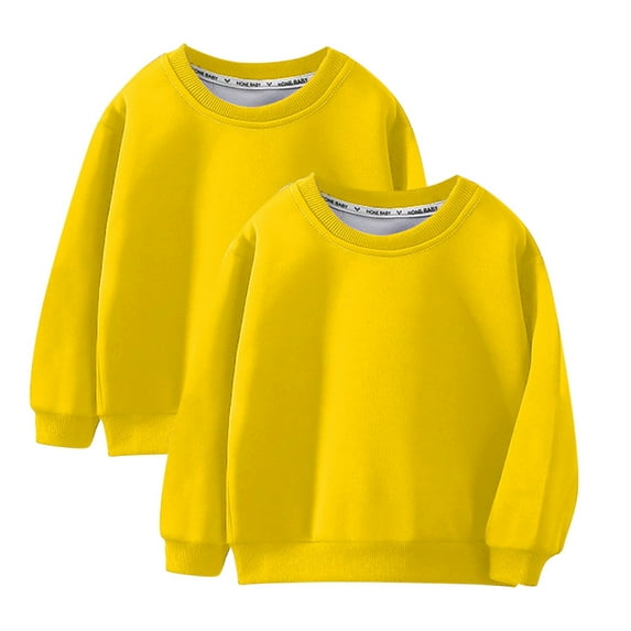 Odeerbi Kids Boys Girls 2 PCS Cotton Crewneck Sweatshirts Fall Winter Pullover Sweatshirt Kids Sports Sweatshirt Long Sleeve Solid Color Sweatshirt Top Kids Clothes Yellow