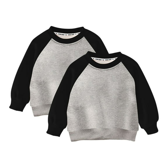 Odeerbi Kids Boys Girls 2 PCS Raglan Sweatshirts Cotton Crewneck Sweatshirts Baseball Tee Sweatshirt Kids Fall Winter Sports Sweatshirts Long Sleeve Sweatshirt Top Kids Clothes Gray