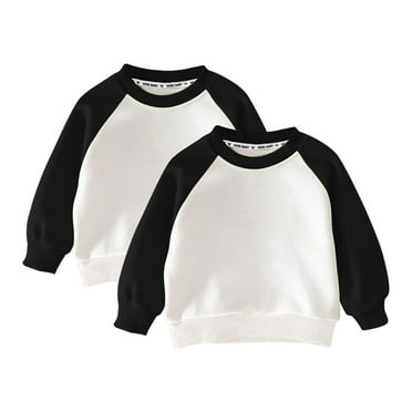 Odeerbi Kids Boys Girls 2 PCS Raglan Sweatshirts Cotton Crewneck Sweatshirts Baseball Tee Sweatshirt Kids Fall Winter Sports Sweatshirts Long Sleeve Sweatshirt Top Kids Clothes Black