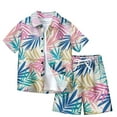 thumbnail image 1 of Odeerbi Kids Boys Girls 2 Piece Hawaiian Outfits Summer Clothes Beach Tropical Print Shirts Short Sets Fashion Casual Short Sleeve Tops Turndown Neck Collar Shirt Sets Sky Blue, 1 of 3