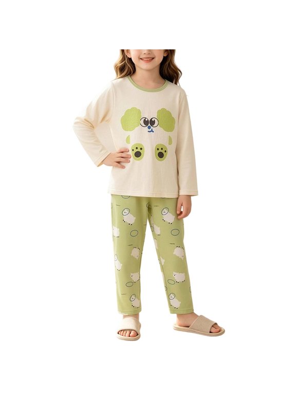 Kids Boys Girls 2-Piece Loungewear Set Sheep Print Cotton Long Sleeve Top & Straight Leg Pants Soft Breathable Home Casual Outfit