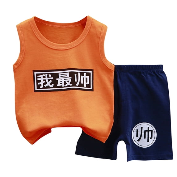 Odeerbi Kids Boys Girls 2 Piece Outfits Cartoon Cotton Tank Tops Shorts Set Summer Clothes Children's Casual Sleeveless Pullover Set Orange