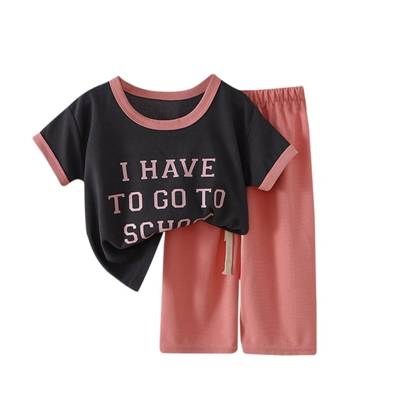 Odeerbi Kids Boys Girls 2 Piece Outfits Cotton T-shirt Wide Leg Pants Set Summer Clothes Fashion Casual Short Sleeve Tops Round Neck Collar Botton Printed Shirts Shorts Sets Red