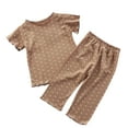 thumbnail image 1 of Odeerbi Kids Boys Girls 2 Piece Outfits Ice Silk Pajamas Set Summer Clothes Fashion Casual Short Sleeve Tops Round Neck Collar Botton Printed Shirts Shorts Sets Coffee, 1 of 1