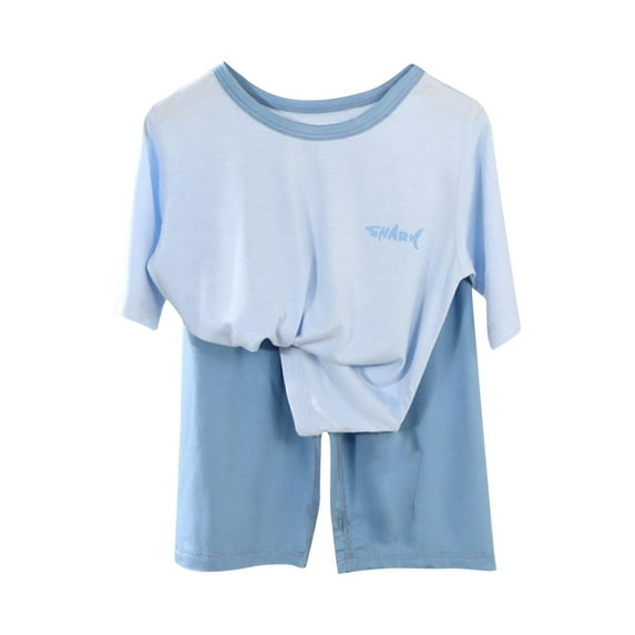 Odeerbi Kids Boys Girls 2 Piece Outfits Modal Shorts Set Summer Pajamas Fashion Casual Short Sleeve Tops Round Neck Collar Botton Printed Shirts Shorts Sets Blue