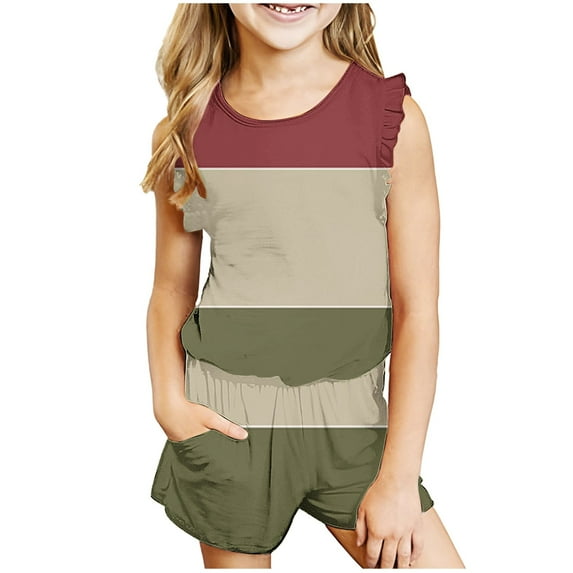 Odeerbi Kids Boys Girls 2 Piece Outfits Summer Clothes Color Block Tank Tops Shorts Set Fashion Casual Sleeveless Blouse Round Neck Collar Printed Short Pants Sets Burgundy