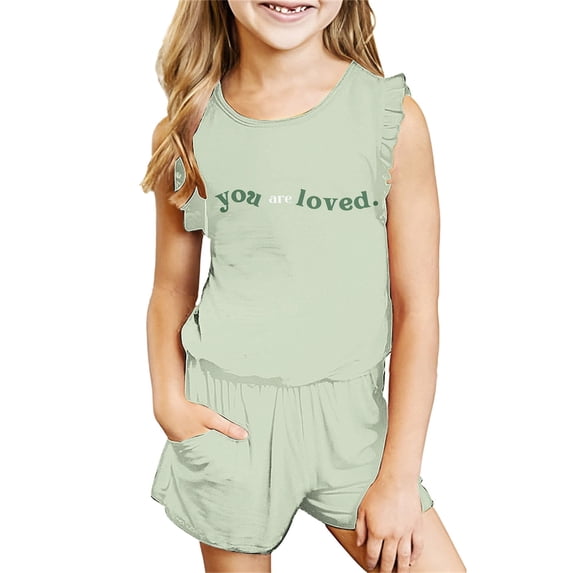 Odeerbi Kids Boys Girls 2 Piece Outfits Summer Clothes Floral Tank Tops Shorts Set Fashion Casual Sleeveless Blouse Round Neck Collar Printed Short Pants Sets Green