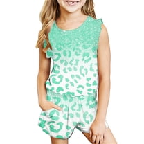 Odeerbi Kids Boys Girls 2 Piece Outfits Summer Clothes Leopard Tank Tops Shorts Set Fashion Casual Sleeveless Blouse Round Neck Collar Printed Short Pants Sets Green