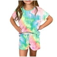 thumbnail image 1 of Odeerbi Kids Boys Girls 2 Piece Outfits Tie-dye T-shirt Shorts Set Summer Clothes Fashion Casual Short Sleeve Tops Round Neck Collar Botton Printed Shirts Shorts Sets Pink, 1 of 4
