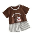 thumbnail image 1 of Odeerbi Kids Boys Girls 2 Piece Pajamas Set Cartoon Cotton Sleepwear Children's Summer Home Clothing Round Neck Short Sleeve Shorts Two-Piece Set Brown, 1 of 3