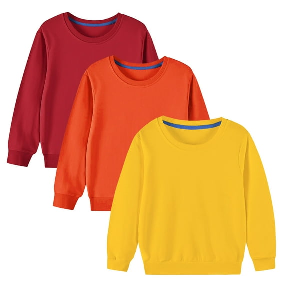 Odeerbi Kids Boys Girls 3 PCS Cotton Crewneck Sweatshirts Fall Winter Pullover Sweatshirt Kids Kids Cute Solid Color Long Sleeve Sweatshirts Top Kids Clothes Yellow