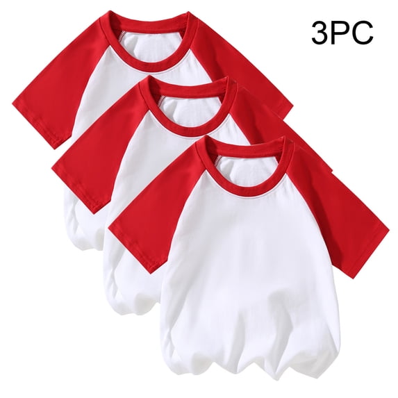 Odeerbi Kids Boys Girls 3 PCS Raglan Shirts Cotton Baseball Tee Short Sleeve T-shirts Soft Basic Tees Kids Solid Color Summer Shirt Top Kids Clothes Red