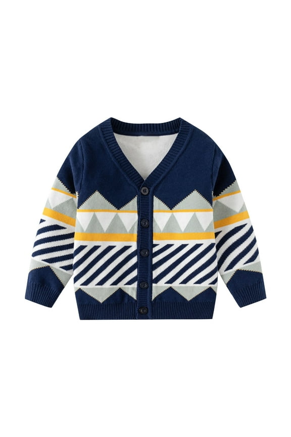 Kids Boys Girls Argyle Cardigan Sweater Cotton Knit Sweater Cardigan Fashion Casual Double-Layer Warm Sweater V-Neck Knit Cardigan Navy