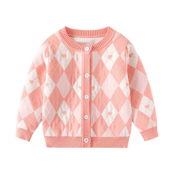 Odeerbi Kids Boys Girls Argyle Cardigan Sweater Fashion Casual Long Sleeve Winter Warm Knit Sweater Thermal Double Layer Thread Cardigan Sweater Pink