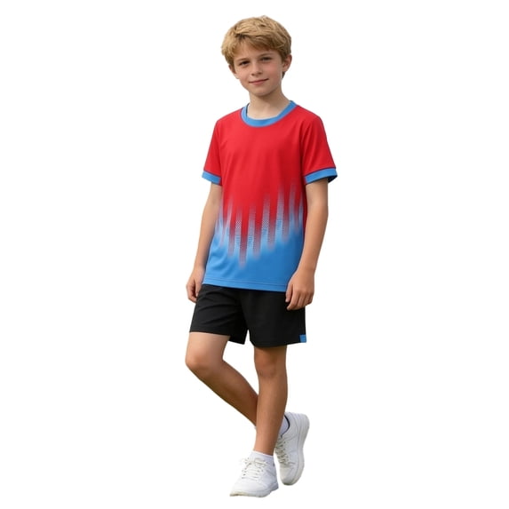 Odeerbi Kids Boys Girls Athletic Sports Outfit Set Quick Dry Breathable Mesh Soccer Football Training Uniform for 1-14 Years