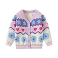 thumbnail image 1 of Odeerbi Kids Boys Girls Cardigan Sweater Cotton Knit Sweater Cardigan Fashion Casual Flower Printed Double-Layer Thread Warm Sweater V-Neck Knitted Cardigan Purple, 1 of 9