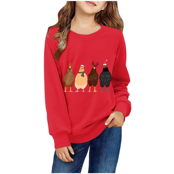 Odeerbi Kids Boys Girls Christmas Crewneck Sweatshirts Fall Winter Pullover Sweatshirt Kids Long Sleeve Christmas Pattern T-shirt Sweatshirt Top Kids Clothes Red