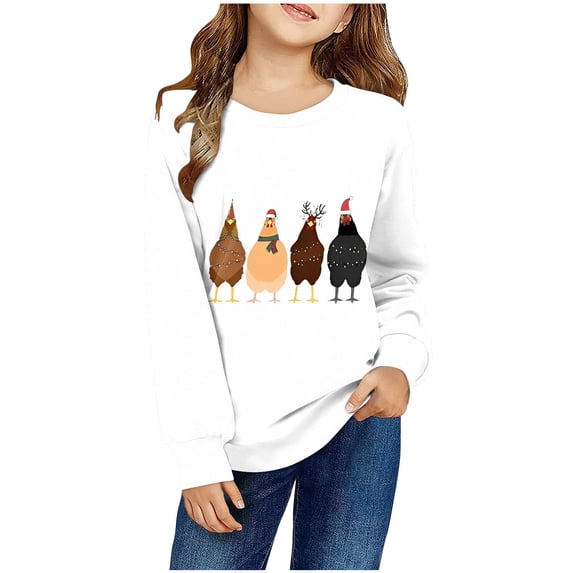 Odeerbi Kids Boys Girls Christmas Crewneck Sweatshirts Fall Winter Pullover Sweatshirt Kids Long Sleeve Christmas Pattern T-shirt Sweatshirt Top Kids Clothes White