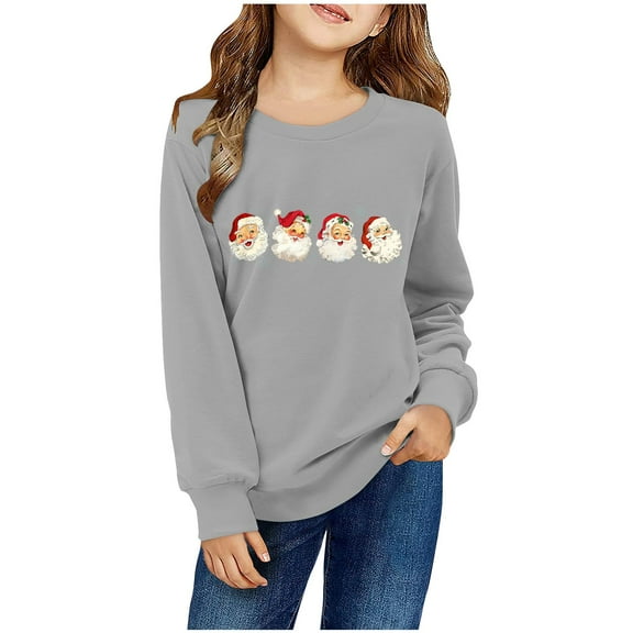 Odeerbi Kids Boys Girls Christmas Crewneck Sweatshirts Fall Winter Pullover Sweatshirt Kids Long Sleeve Christmas Pattern T-shirt Sweatshirt Top Kids Clothes Gray