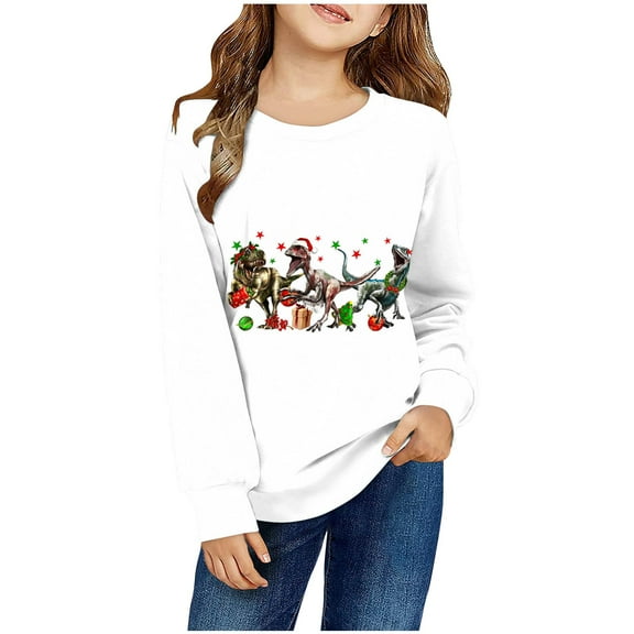 Odeerbi Kids Boys Girls Christmas Crewneck Sweatshirts Fall Winter Pullover Sweatshirt Kids Long Sleeve Christmas Pattern T-shirt Sweatshirt Top Kids Clothes White