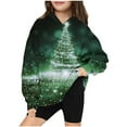 thumbnail image 1 of Odeerbi Kids Boys Girls Christmas Hoodies Christmas Tree Print Hooded Sweatshirts Children's Long Sleeve Pattern T-shirt Printed Round Neck Shirt Hooded Sweatshirt Olive Green, 1 of 4