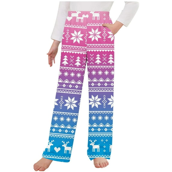 Odeerbi Kids Boys Girls Christmas Pajama Pants Christmas Tree Snowflake Deer Print Sleepwear Bottoms Elastic Waist Sports Pants Loungewear Pants Outside Lantern Pants Hot Pink